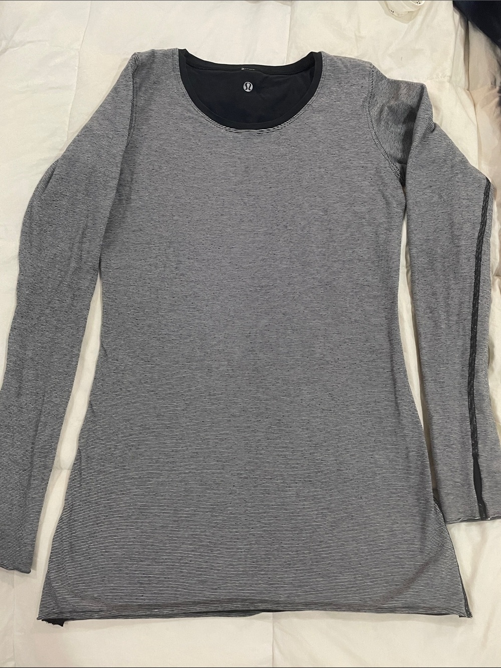 Lululemon Heather Gray & Black striped reversible long sleeve top/Small/soft tee
